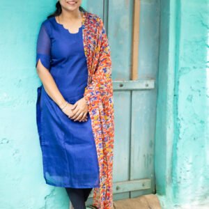 Blue cotton kurthi with shawl