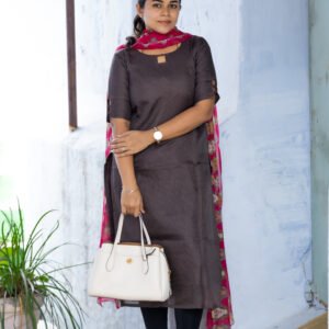 Dark mocha cotton kurthi with shawl