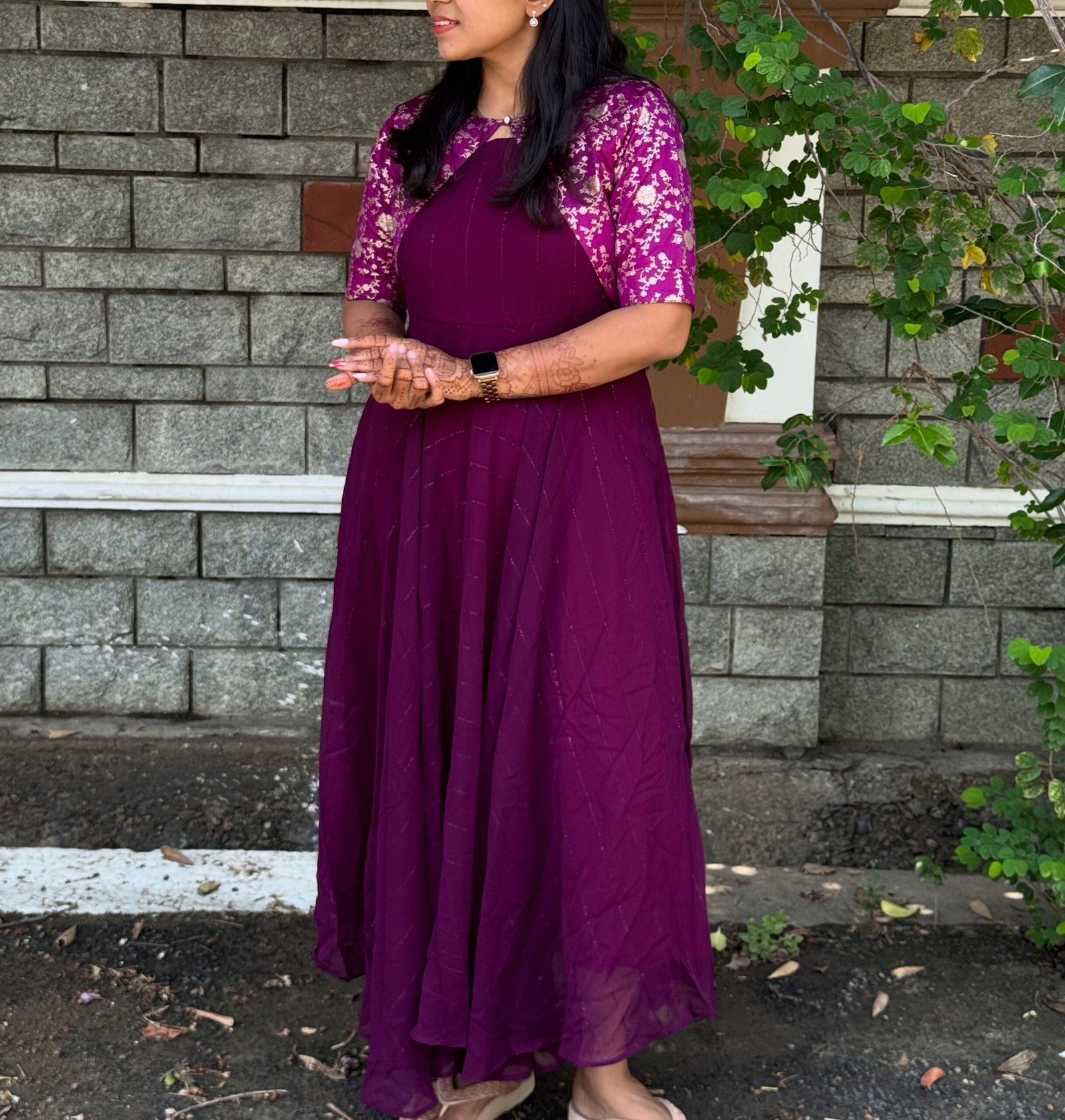 Purple Georgette Maxi With Overcoat