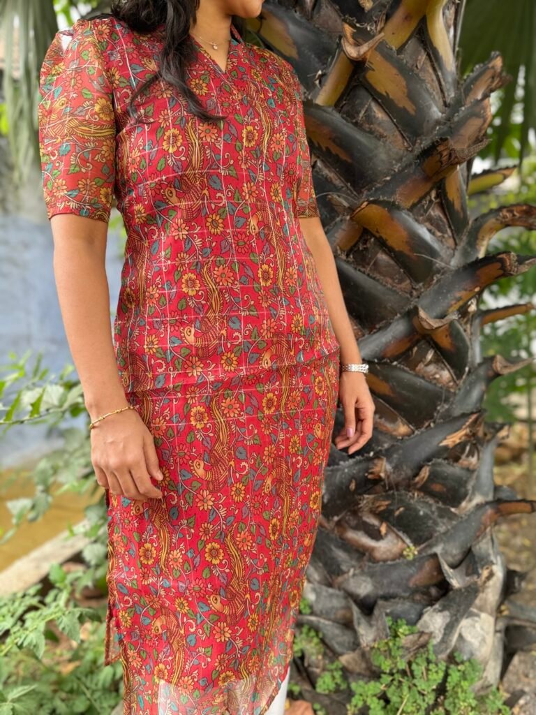 Red organza kurthi