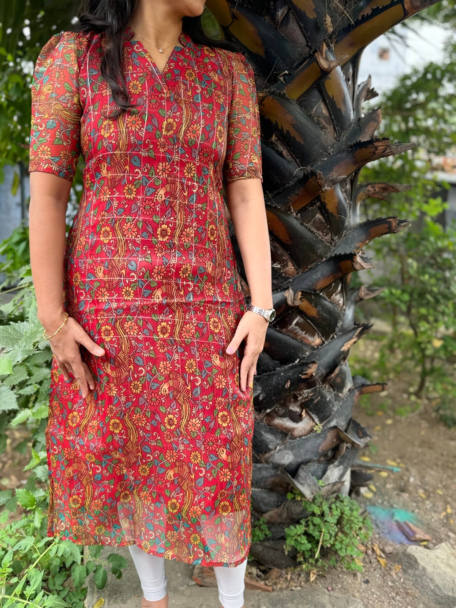 Red organza kurthi - Image 2