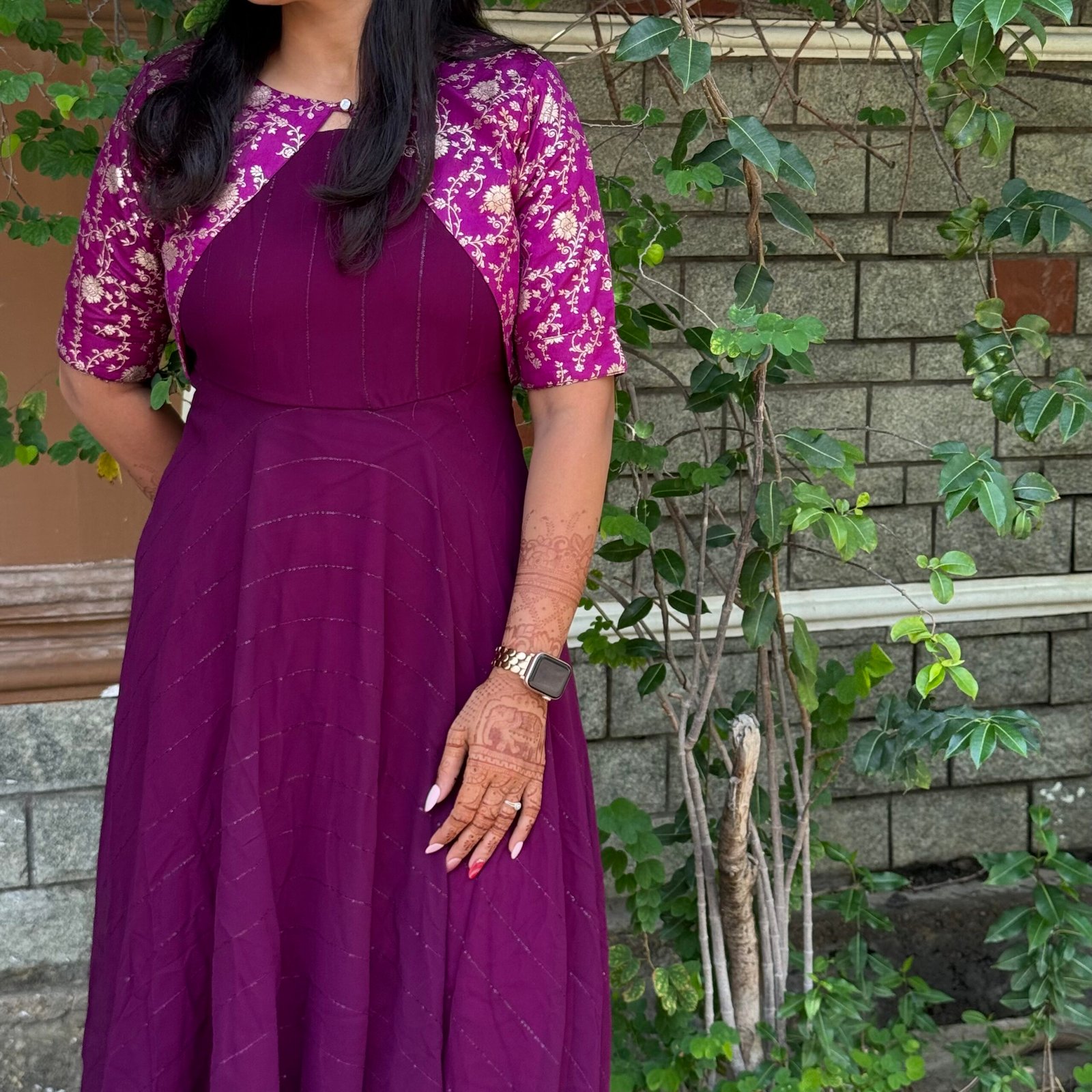 Purple Georgette Maxi With Overcoat - Image 3